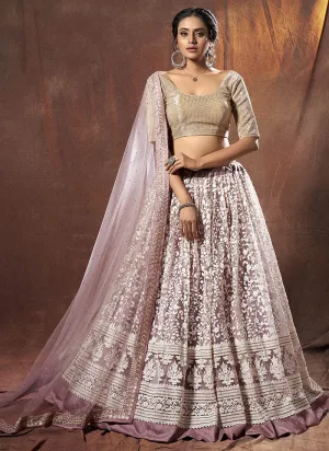 Purple And White Floral Embroidered Lehenga Choli
