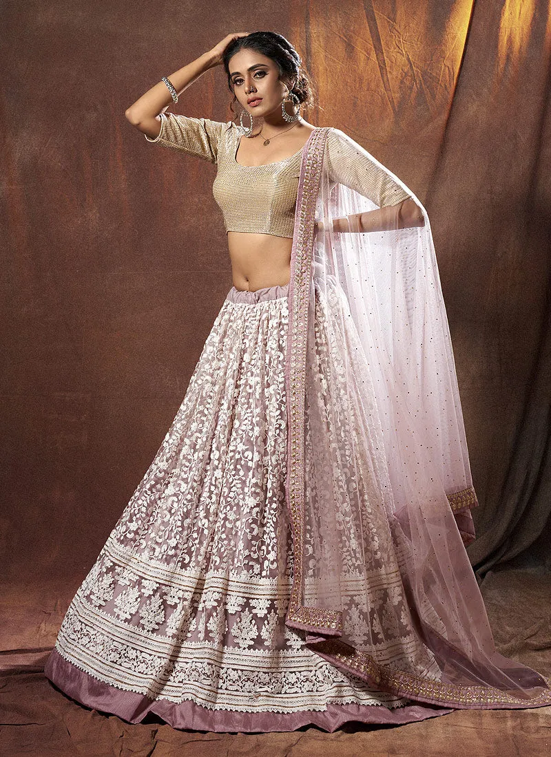 Purple And White Floral Embroidered Lehenga Choli