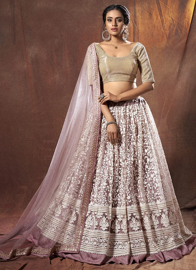Purple And White Floral Embroidered Lehenga Choli