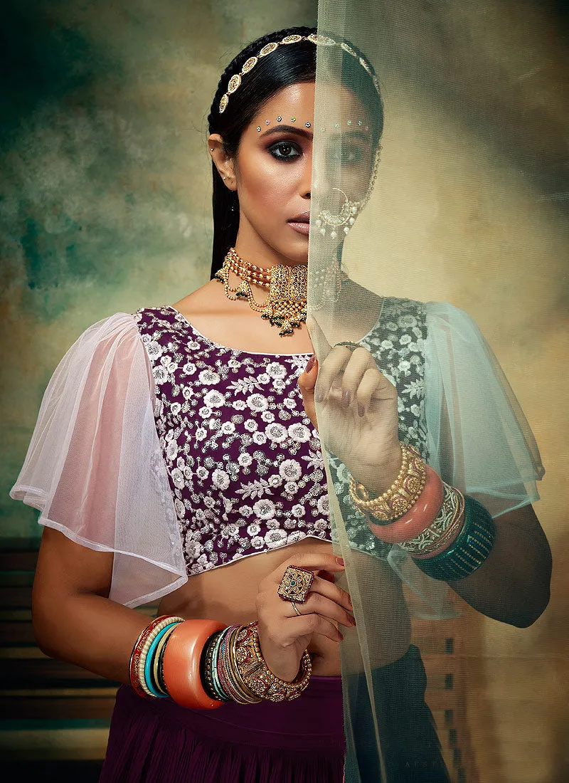 Purple And White Multi Embroidered Designer Lehenga Choli