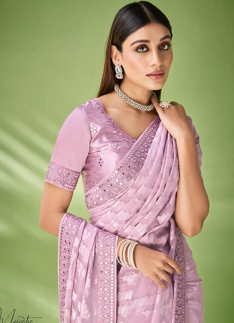 Purple Designer Georgette Embroidered Festive Saree