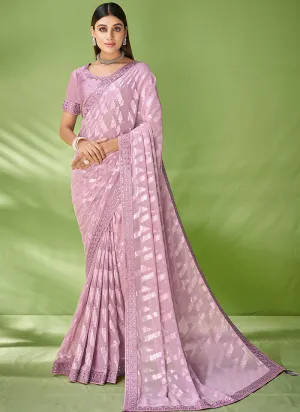 Purple Designer Georgette Embroidered Festive Saree