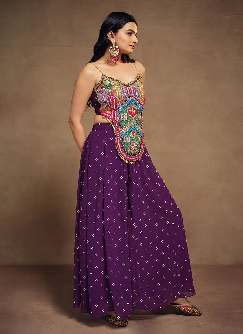 Purple Multi Embroidery Traditional Co-Ord Set