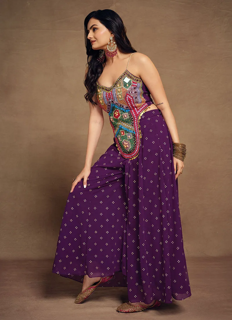 Purple Multi Embroidery Traditional Co-Ord Set