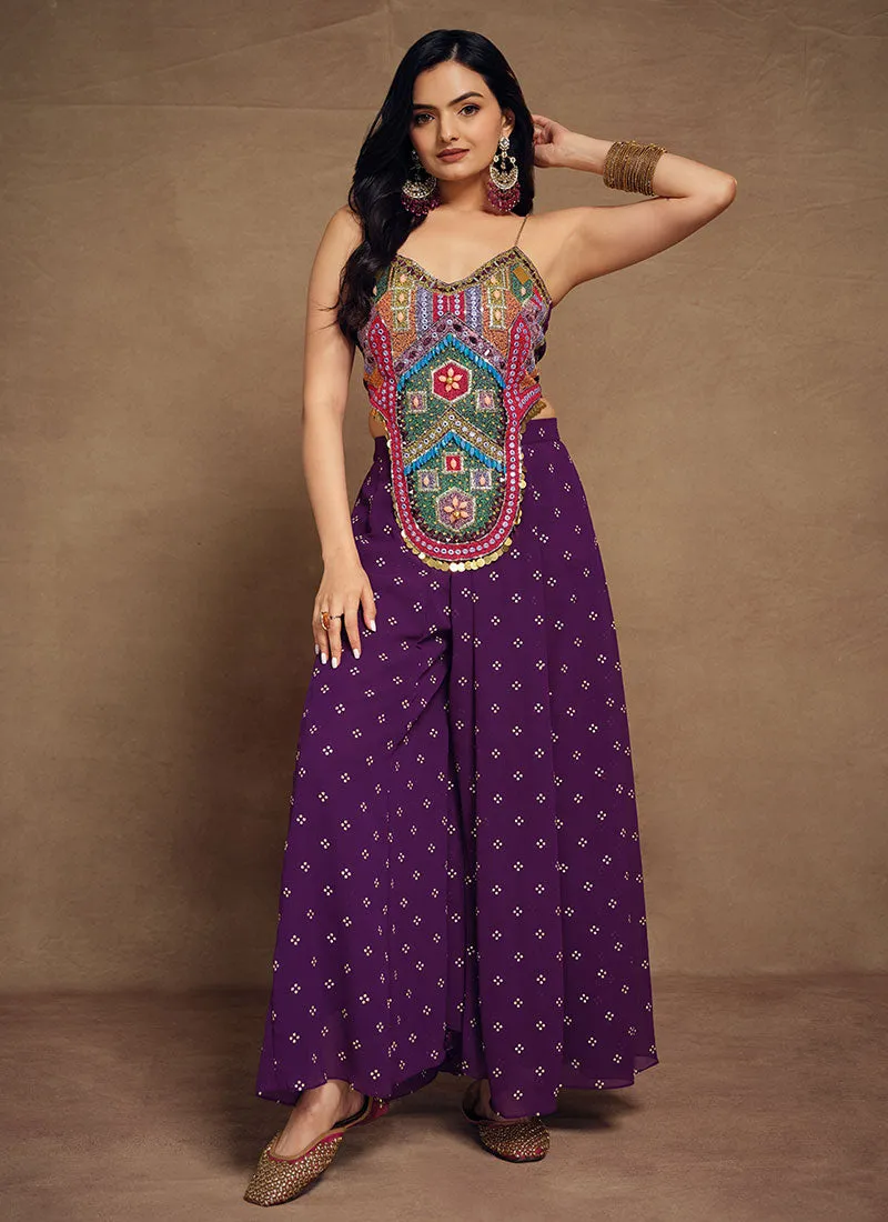 Purple Multi Embroidery Traditional Co-Ord Set