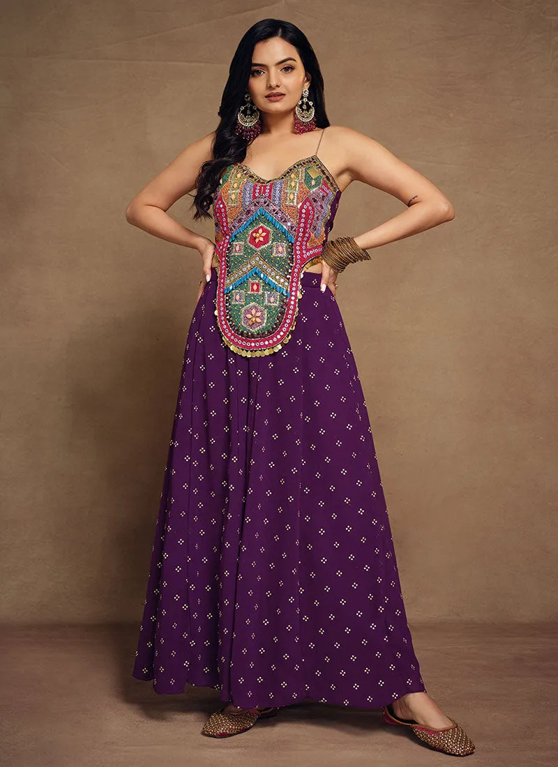 Purple Multi Embroidery Traditional Co-Ord Set