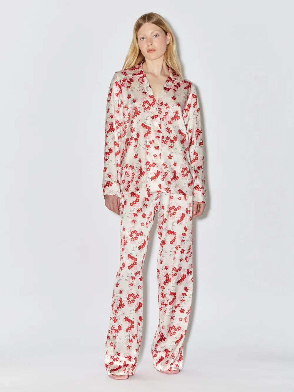 Pyjama Louis Pants - Medium Flower - Red & Pink on White