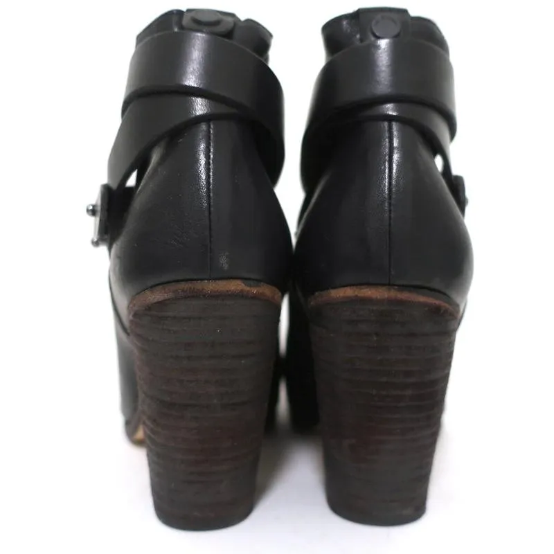 Rag & Bone Harrow Ankle Boots Black Leather Size 37.5 Ankle Strap Booties