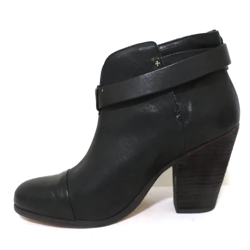 Rag & Bone Harrow Ankle Boots Black Leather Size 37.5 Ankle Strap Booties