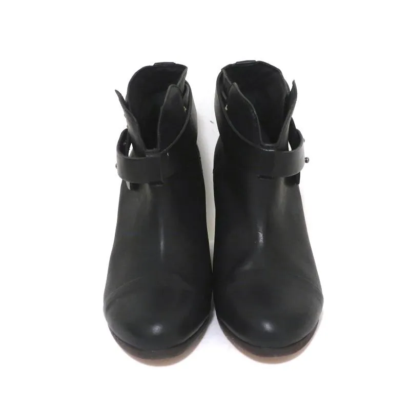 Rag & Bone Harrow Ankle Boots Black Leather Size 37.5 Ankle Strap Booties