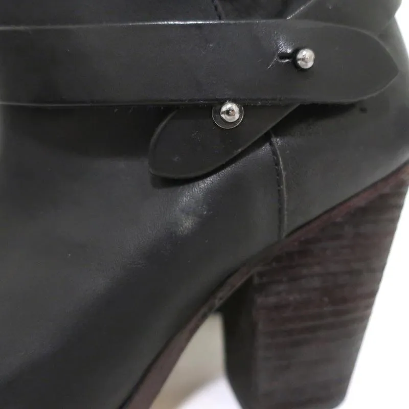 Rag & Bone Harrow Ankle Boots Black Leather Size 37.5 Ankle Strap Booties