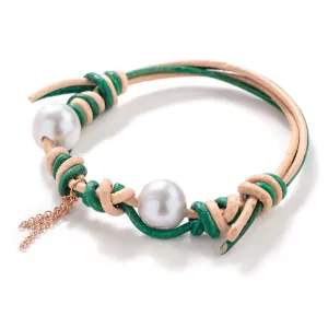 Rainforest Pearl Rose Gold Flower Chain Leather Bracelet
