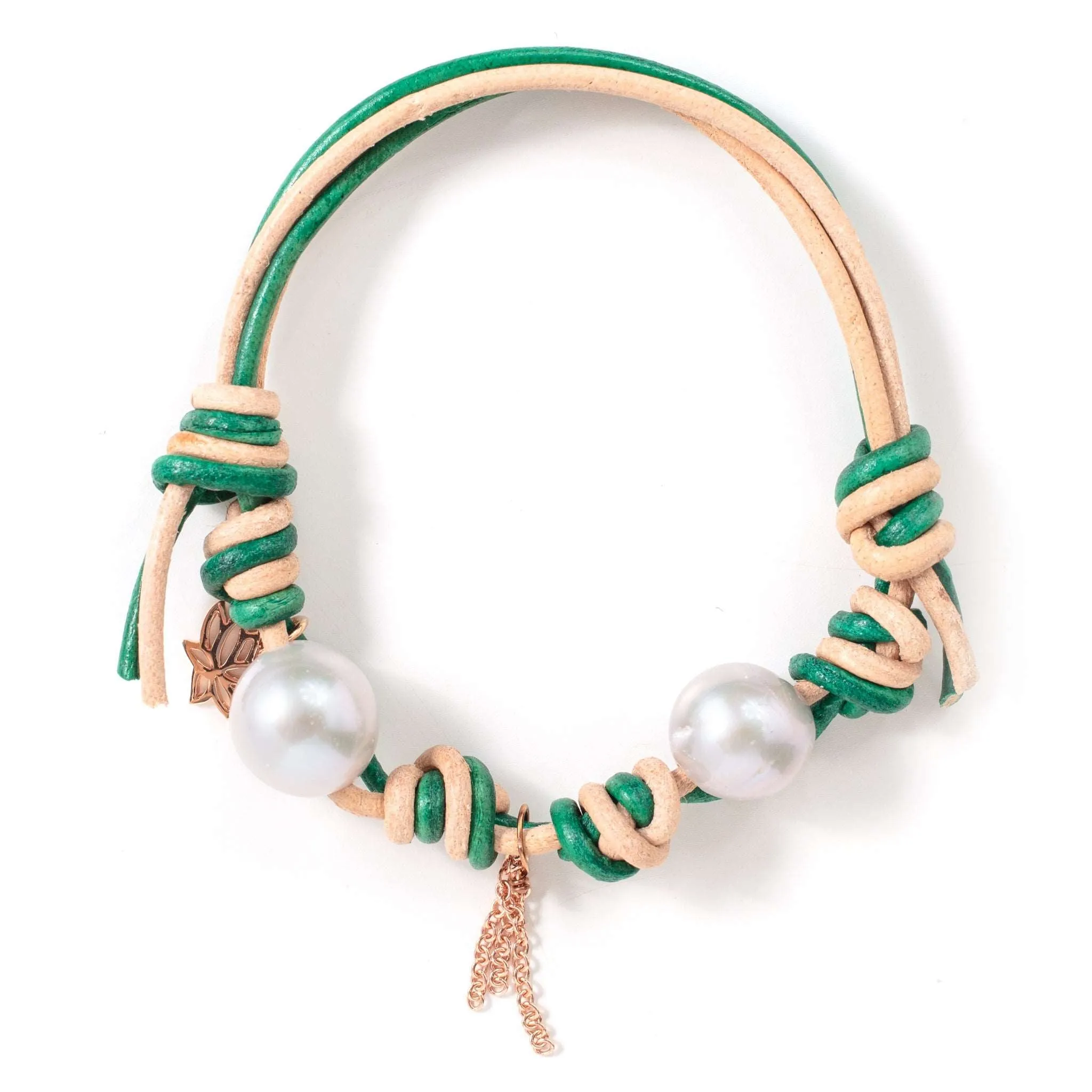 Rainforest Pearl Rose Gold Flower Chain Leather Bracelet