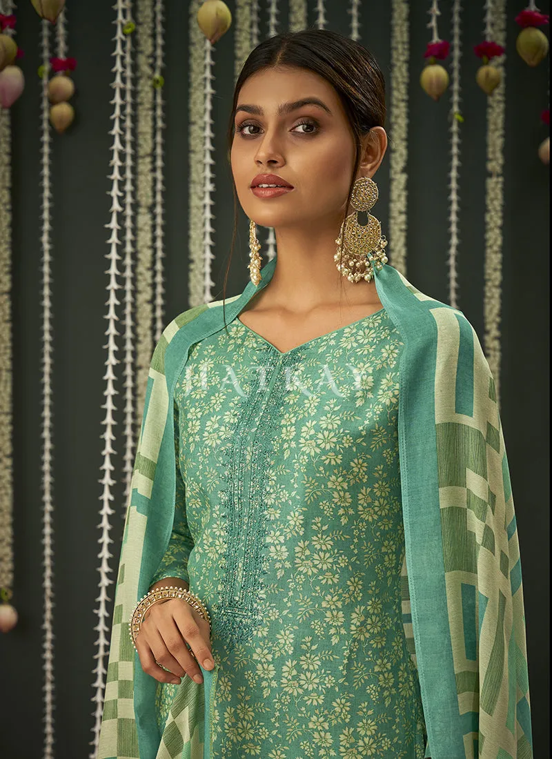 Rama Green Embroidered Pakistani Salwar Kameez