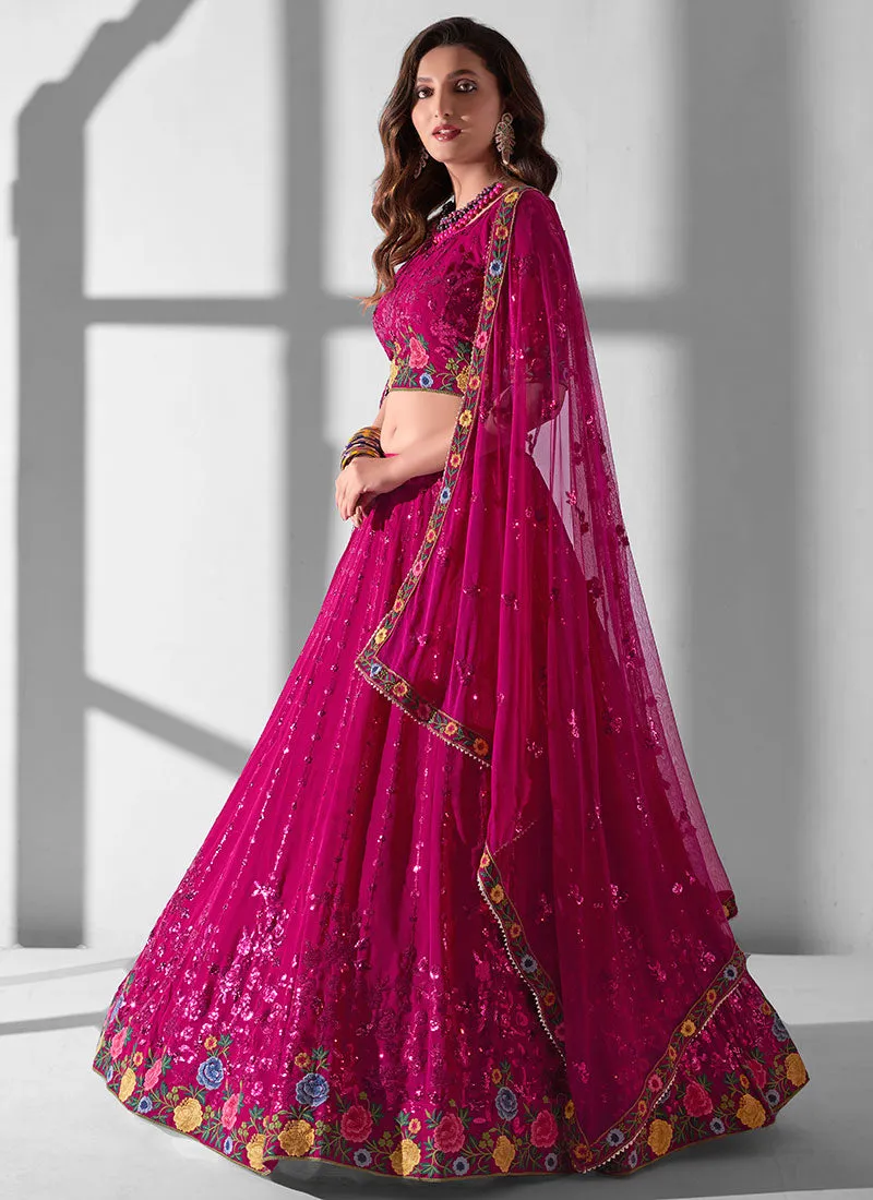 Rani Pink Multi Embroidery Designer Lehenga Choli With Dupatta