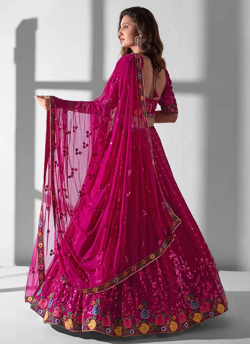 Rani Pink Multi Embroidery Designer Lehenga Choli With Dupatta