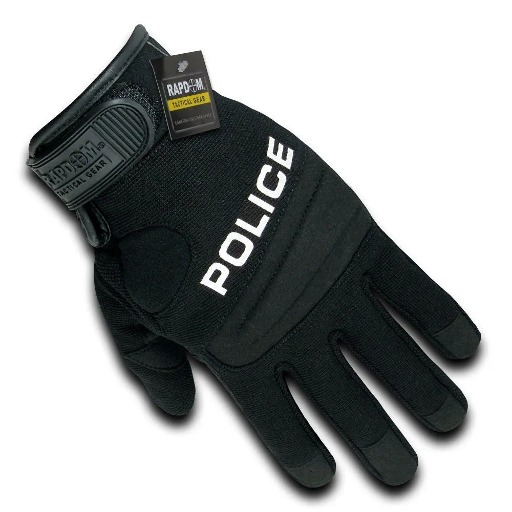 RapDom Tactical Police Black Digital Leather Duty Gloves