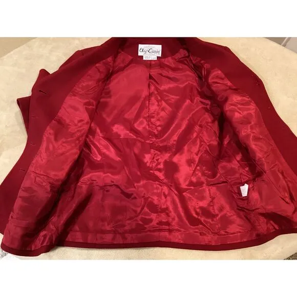Red 100% Wool Oleg Cassini Vintage blazer, size 12 Petite