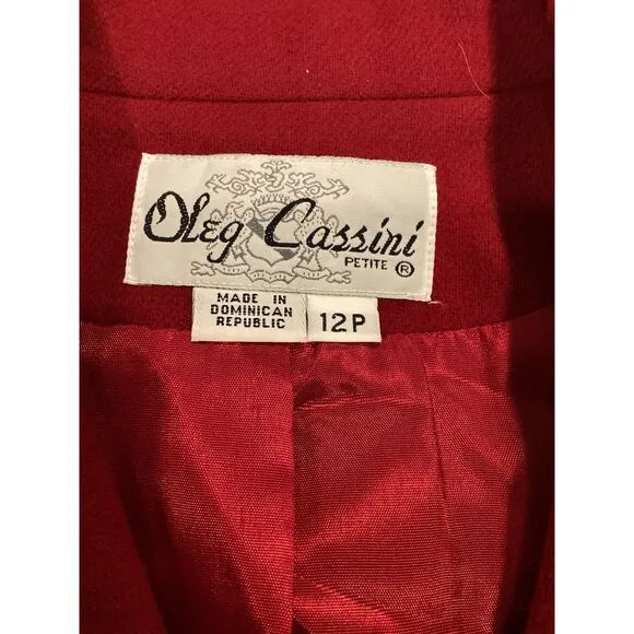 Red 100% Wool Oleg Cassini Vintage blazer, size 12 Petite