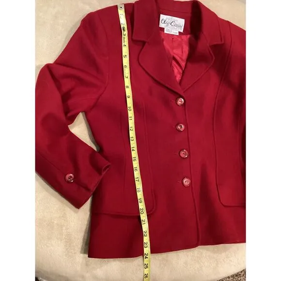 Red 100% Wool Oleg Cassini Vintage blazer, size 12 Petite
