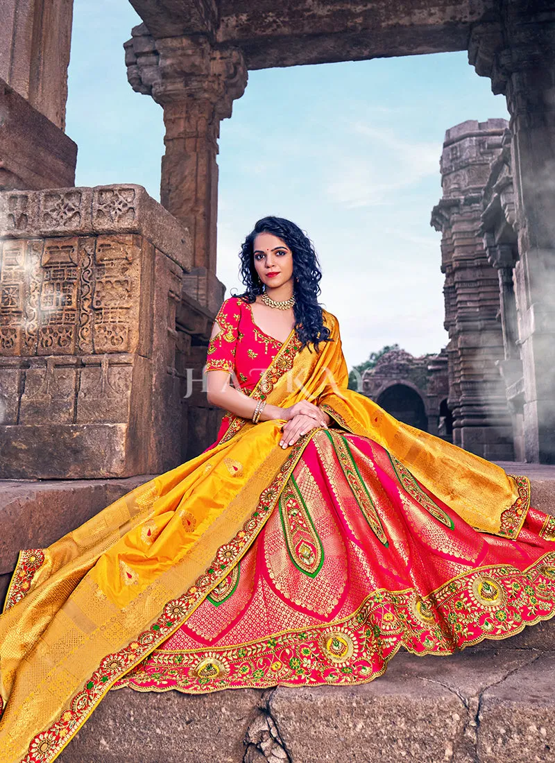 Red And Yellow Multi Embroidery Wedding Designer Lehenga Choli