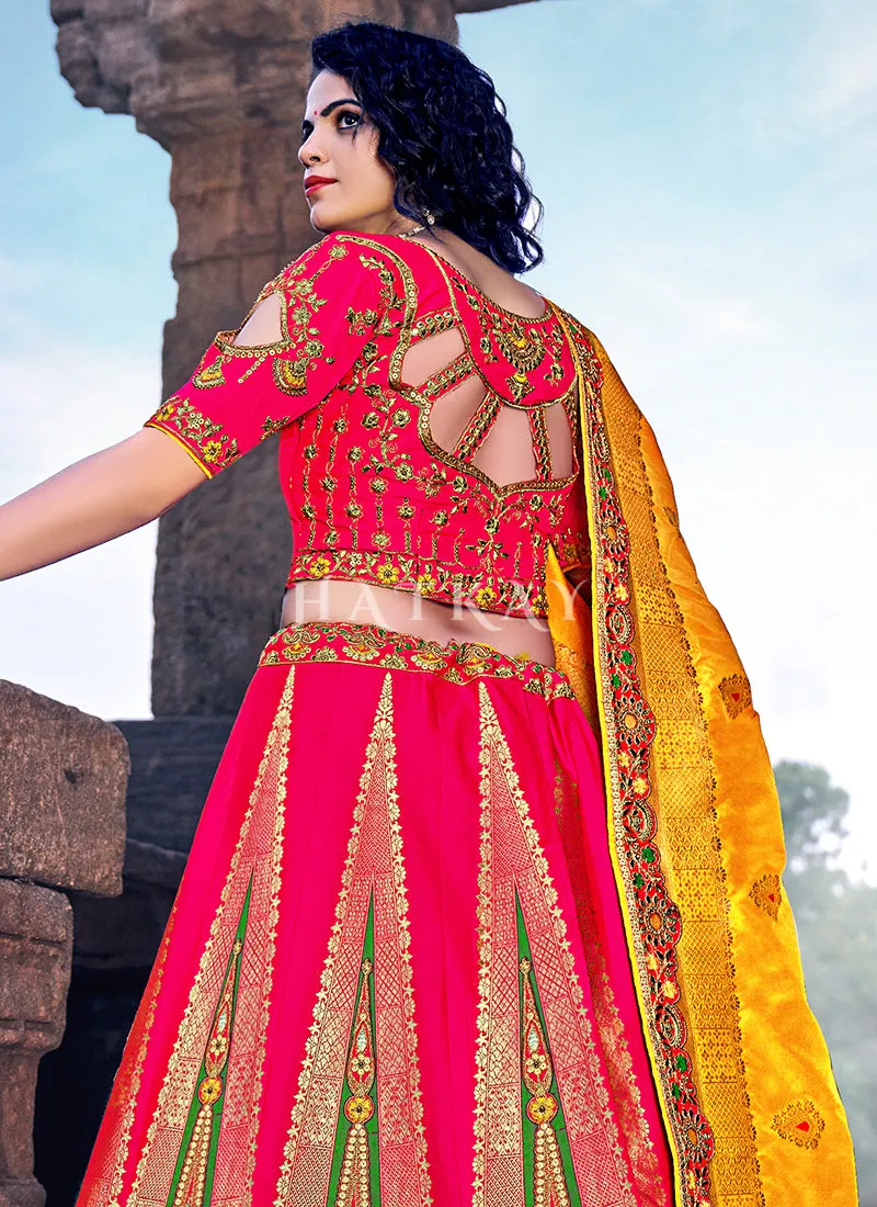 Red And Yellow Multi Embroidery Wedding Designer Lehenga Choli