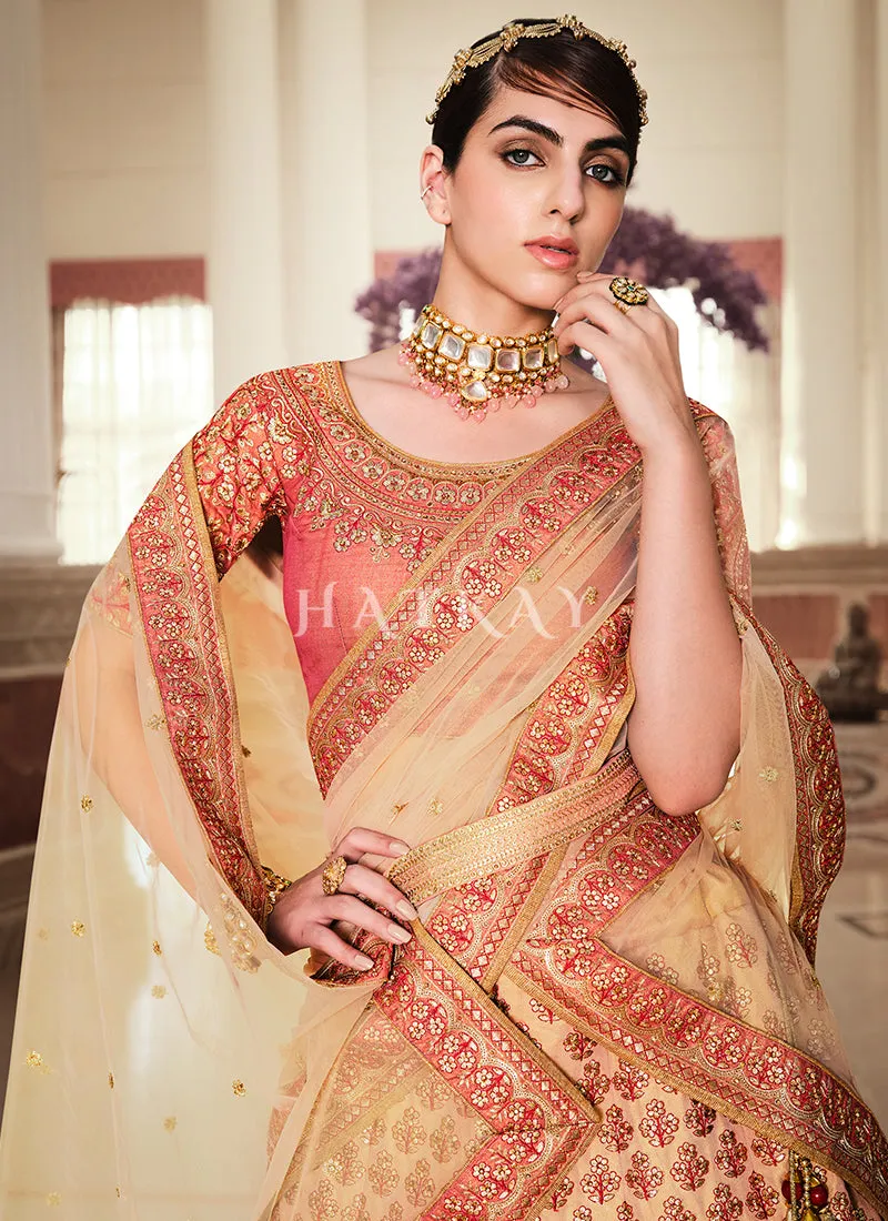 Red Golden Shaded Embroidered Lehenga Choli