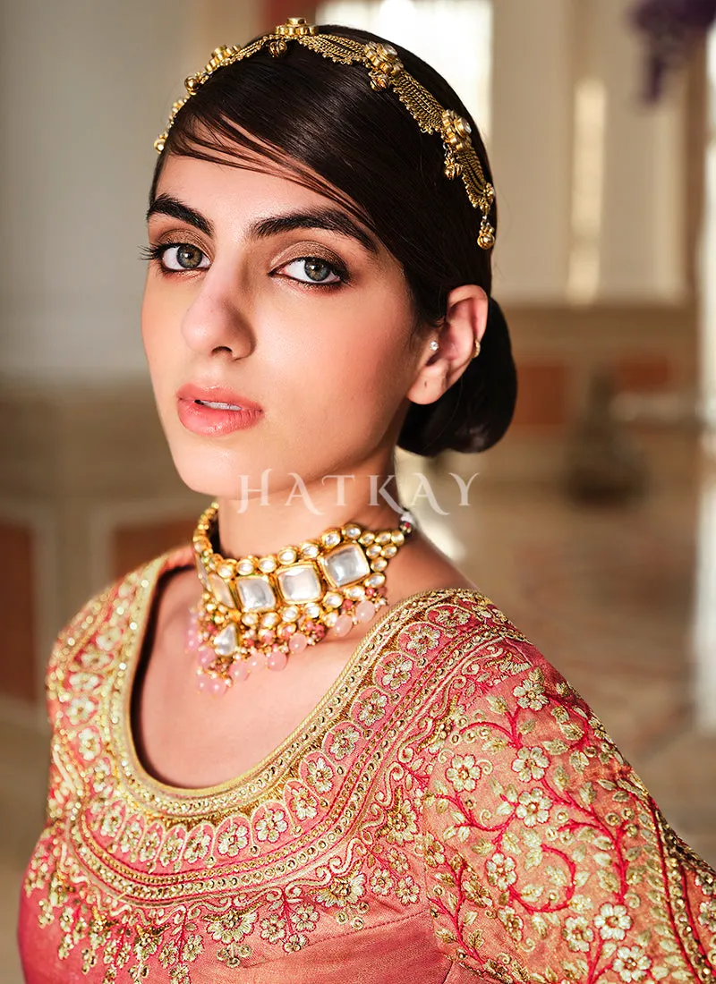 Red Golden Shaded Embroidered Lehenga Choli