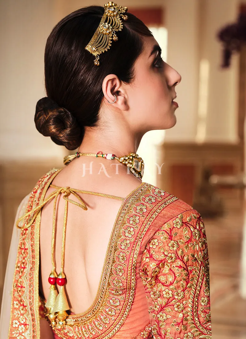 Red Golden Shaded Embroidered Lehenga Choli