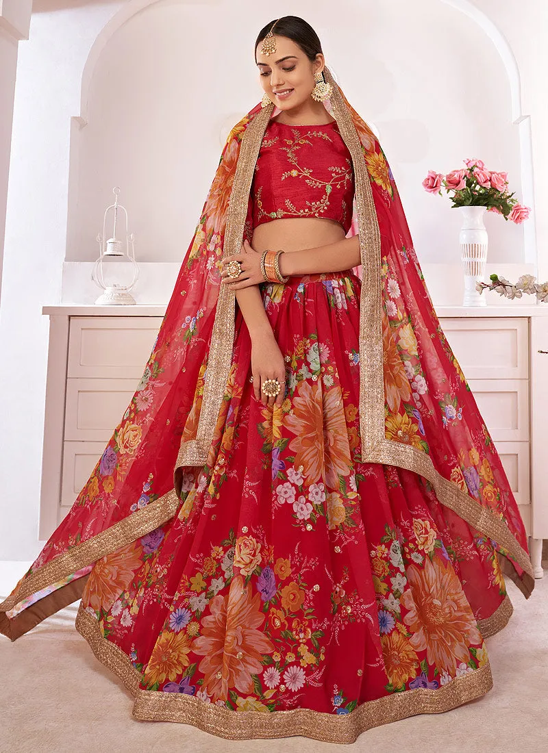 Red Sequence Embellished Floral Lehenga Choli