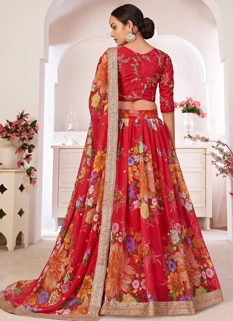 Red Sequence Embellished Floral Lehenga Choli