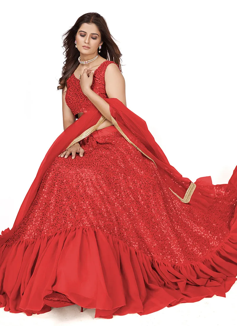 Red Sequence Embroidery Wedding Lehenga Choli