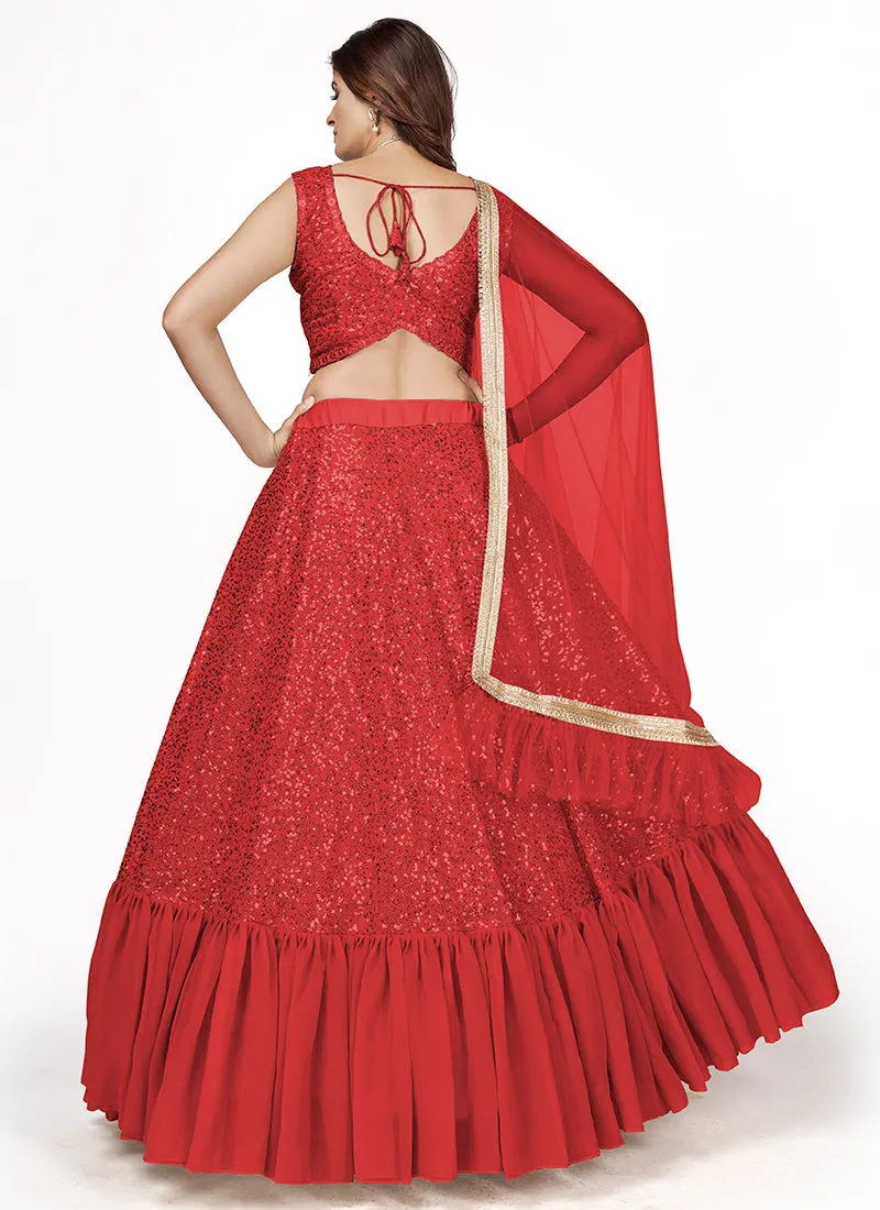 Red Sequence Embroidery Wedding Lehenga Choli