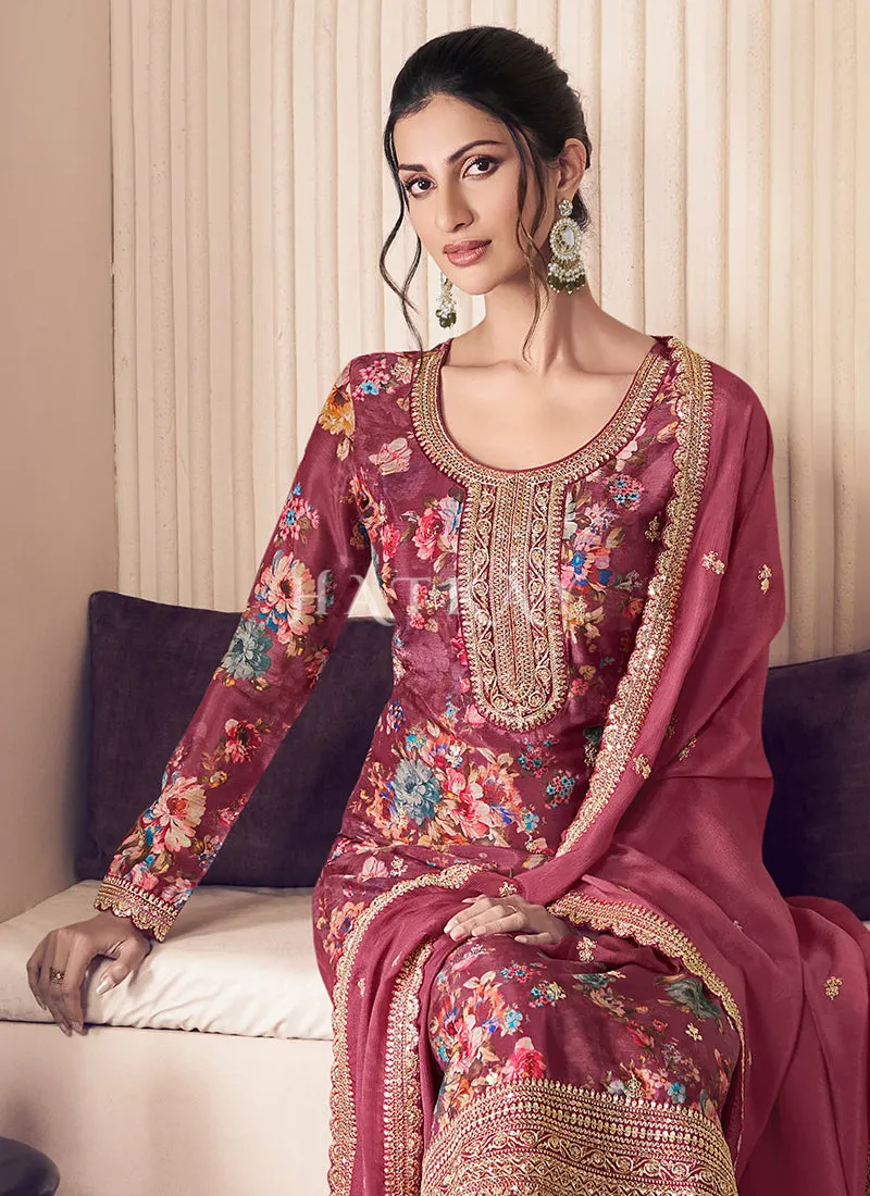Rich Pink Printed Pakistani Suit