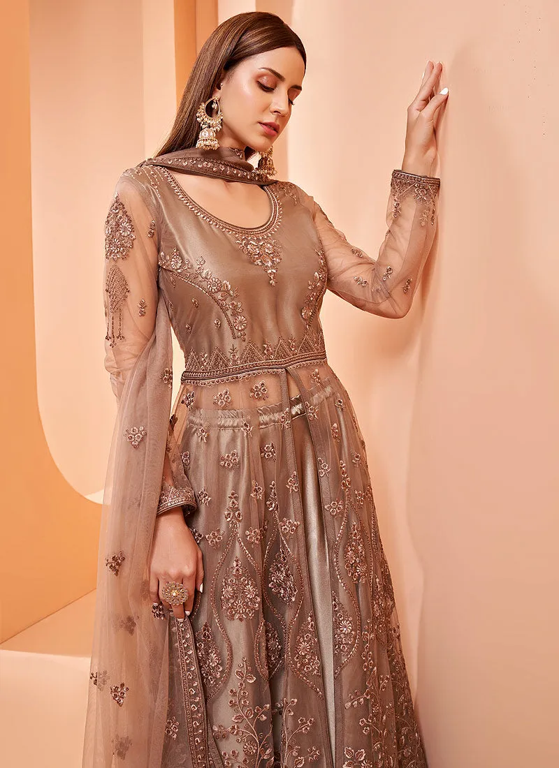 Rose Gold Designer Embroidered Slit Style Anarkali