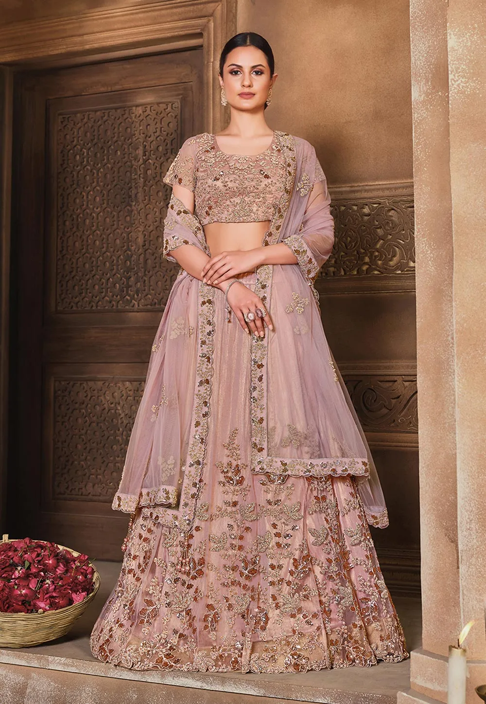 Rose Pink Embroidered Lehenga Choli