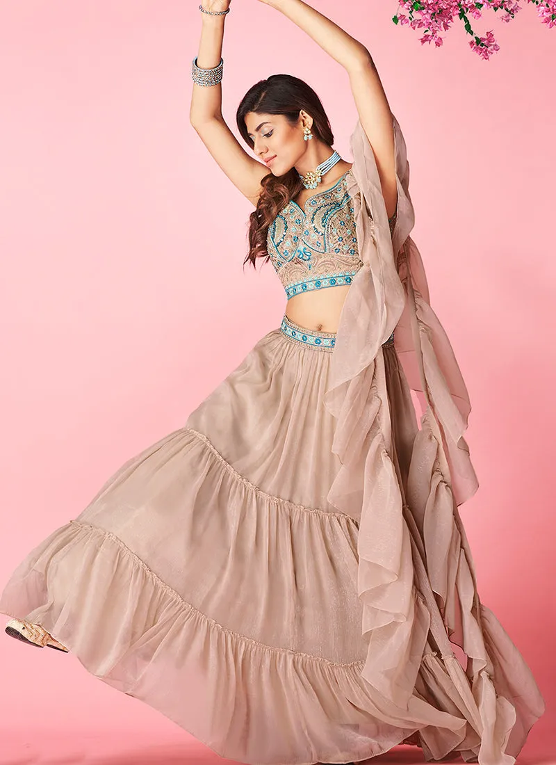 Rose Taupe Multi Embroidered Wedding Lehenga Choli