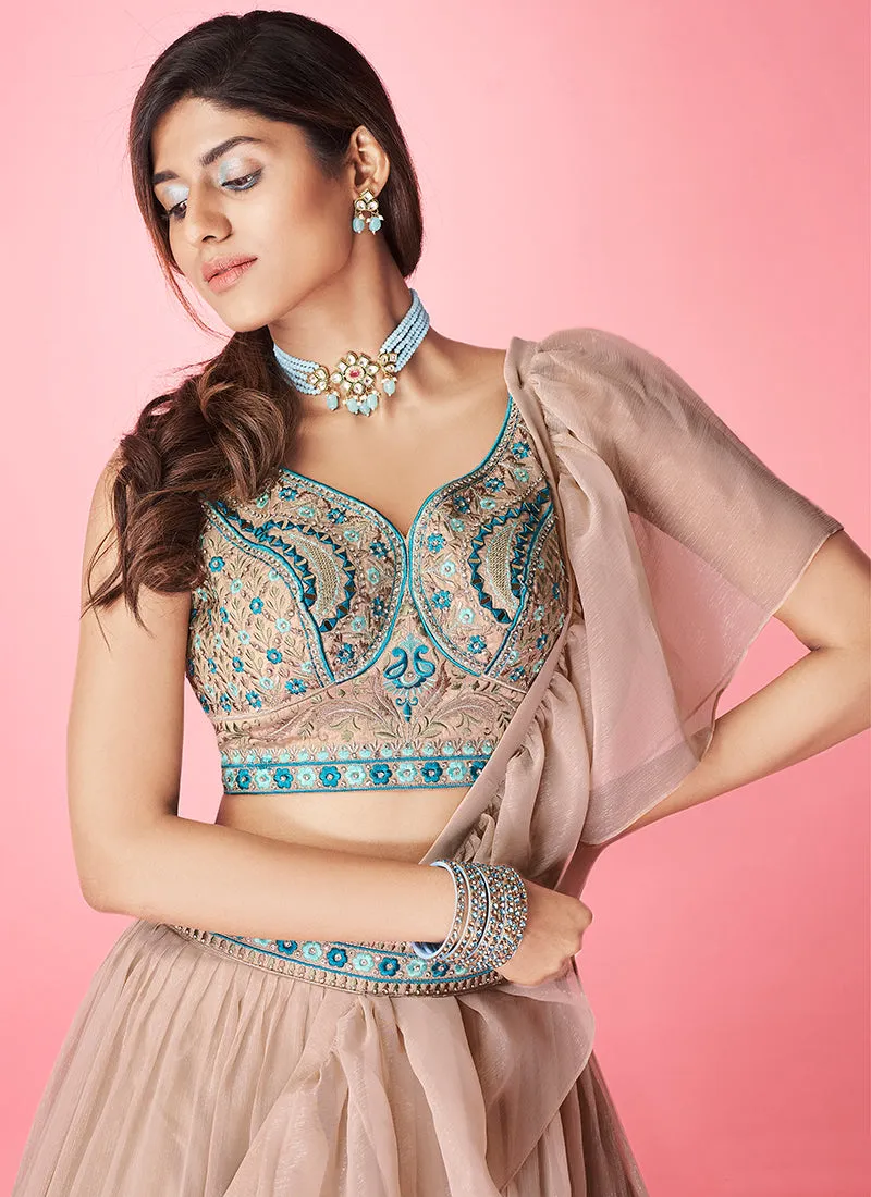 Rose Taupe Multi Embroidered Wedding Lehenga Choli