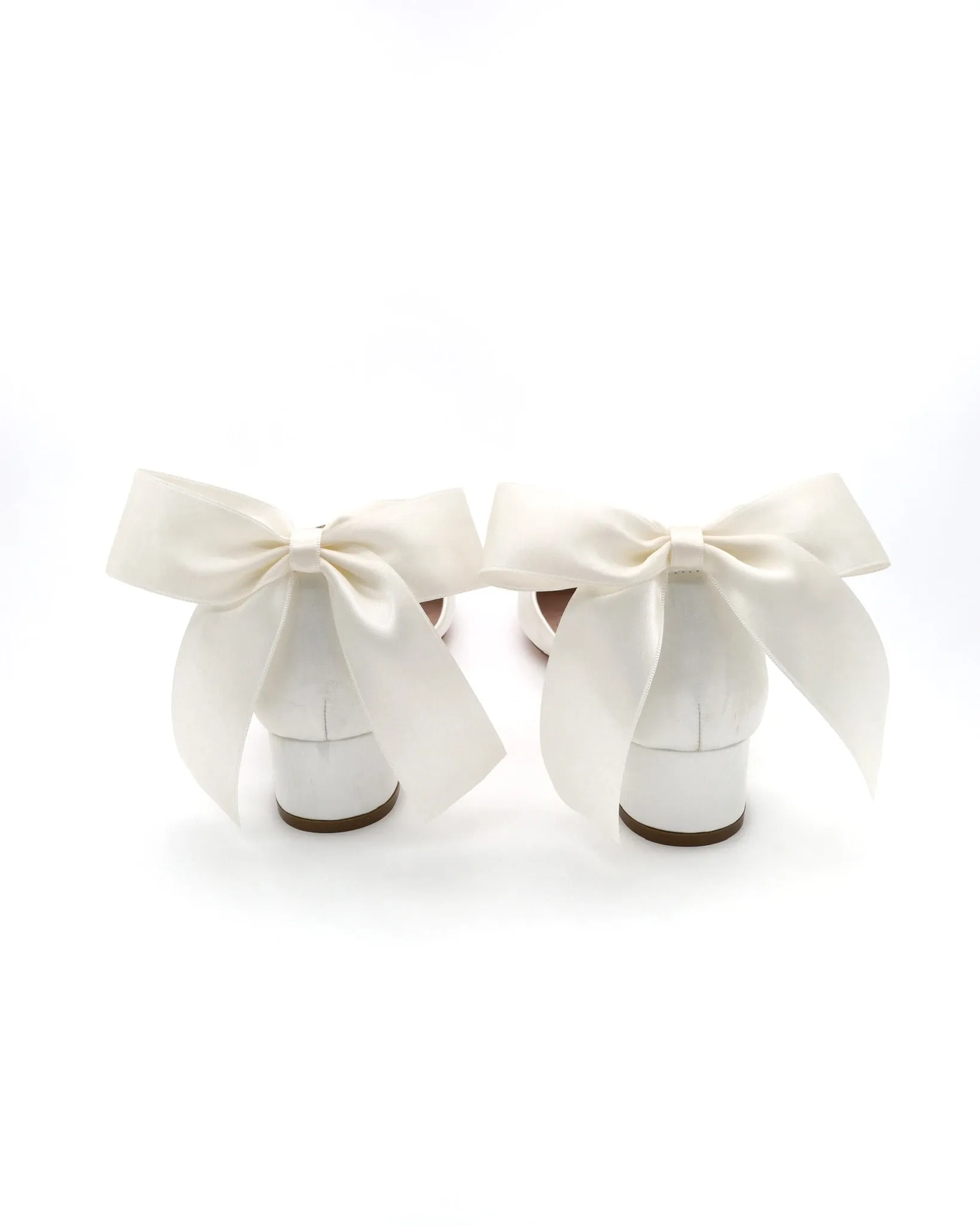 Round Toe Satin Block Heel with Back Satin Bow