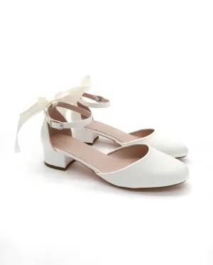 Round Toe Satin Block Heel with Back Satin Bow
