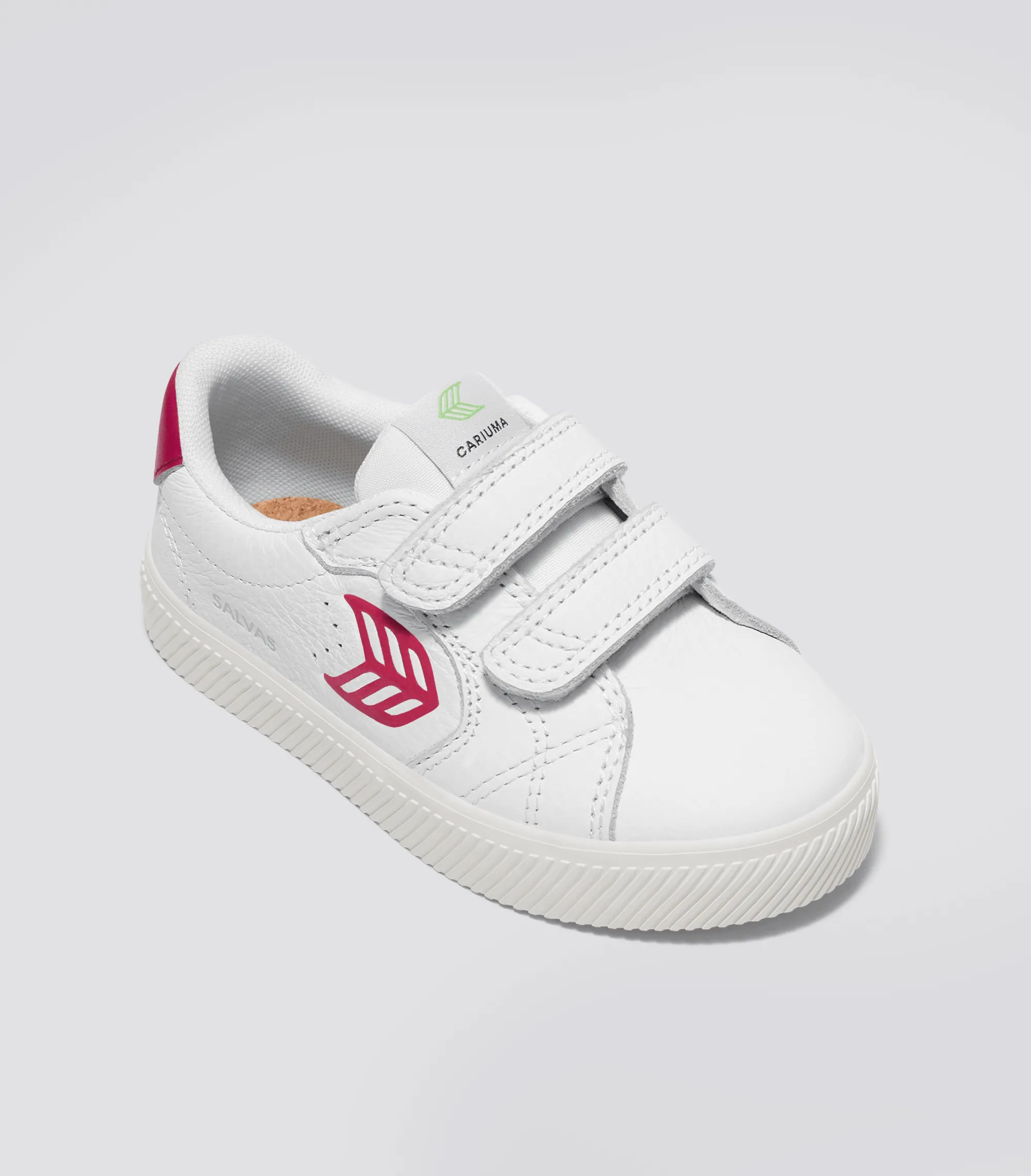 SALVAS White Premium Leather Jazzy Pink Logo Sneaker Kids