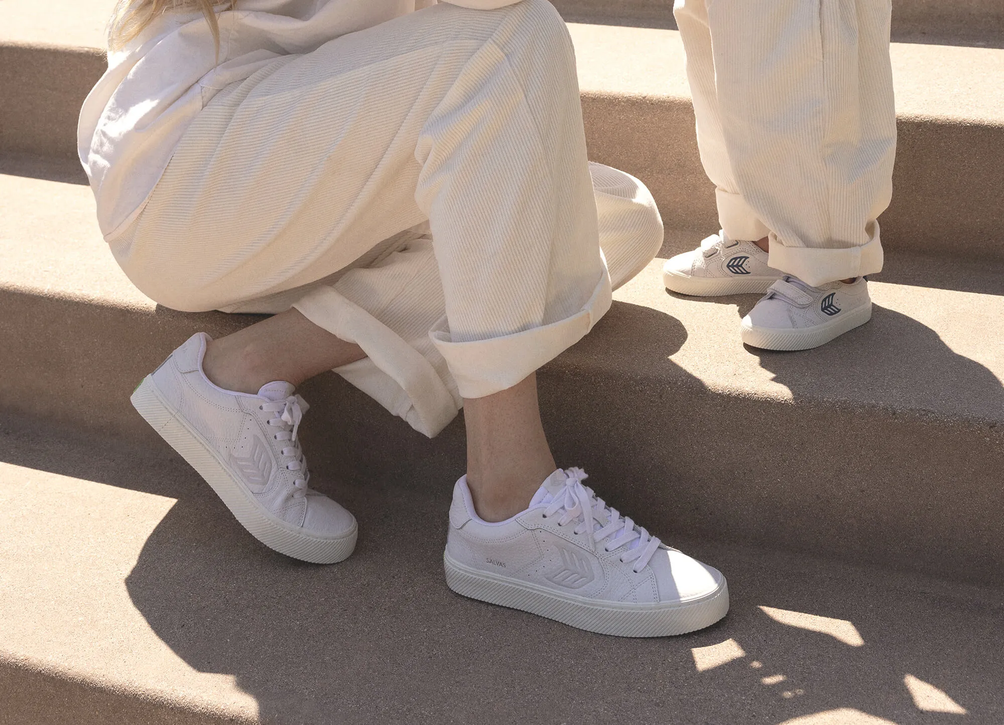 SALVAS White Premium Leather Jazzy Pink Logo Sneaker Kids