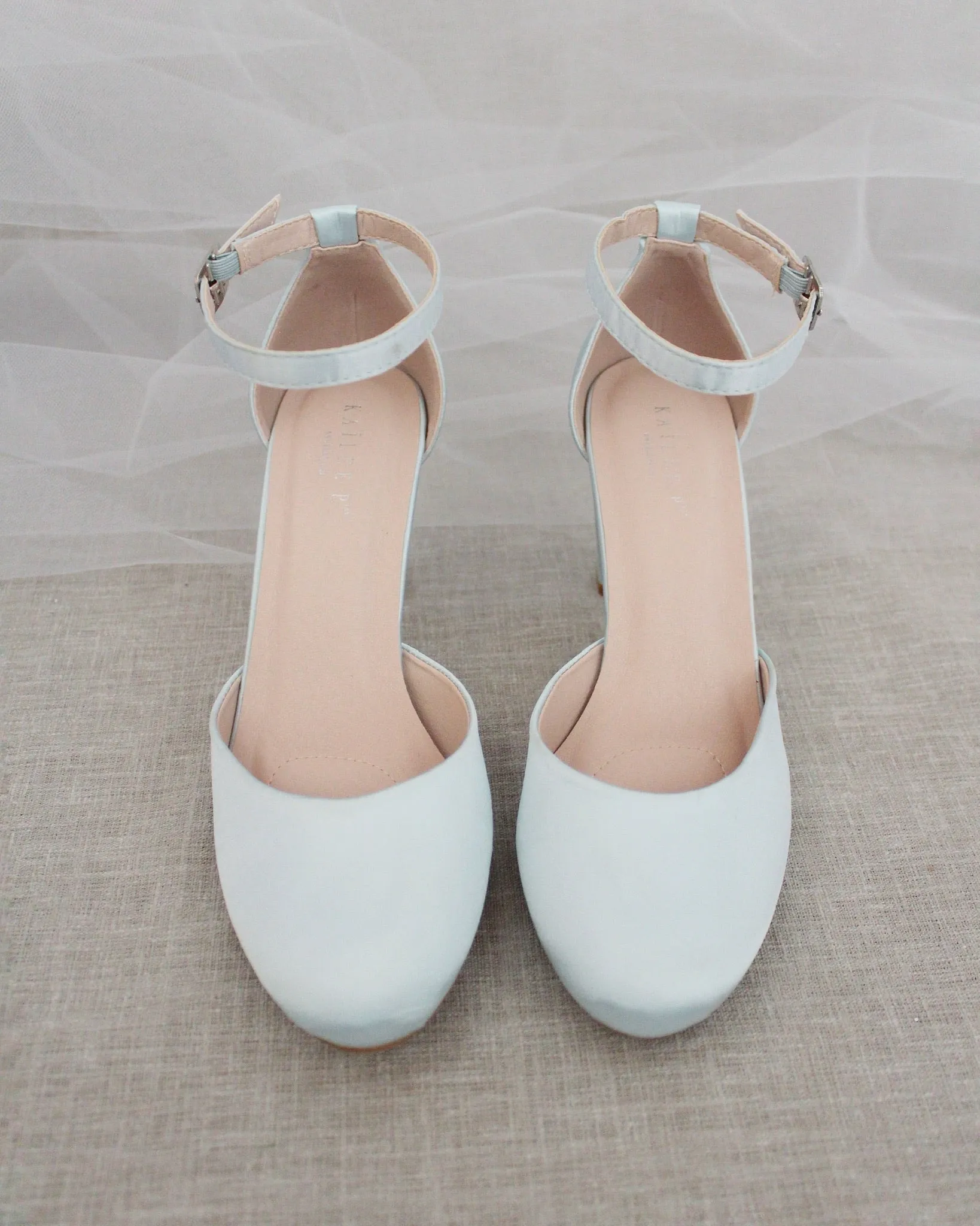 Satin Block Heel with Ankle Strap