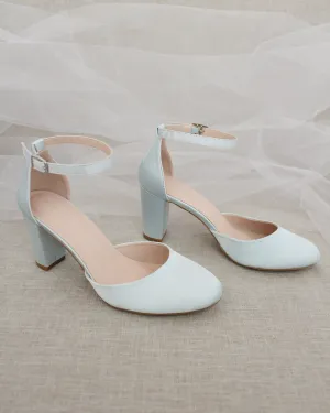 Satin Block Heel with Ankle Strap