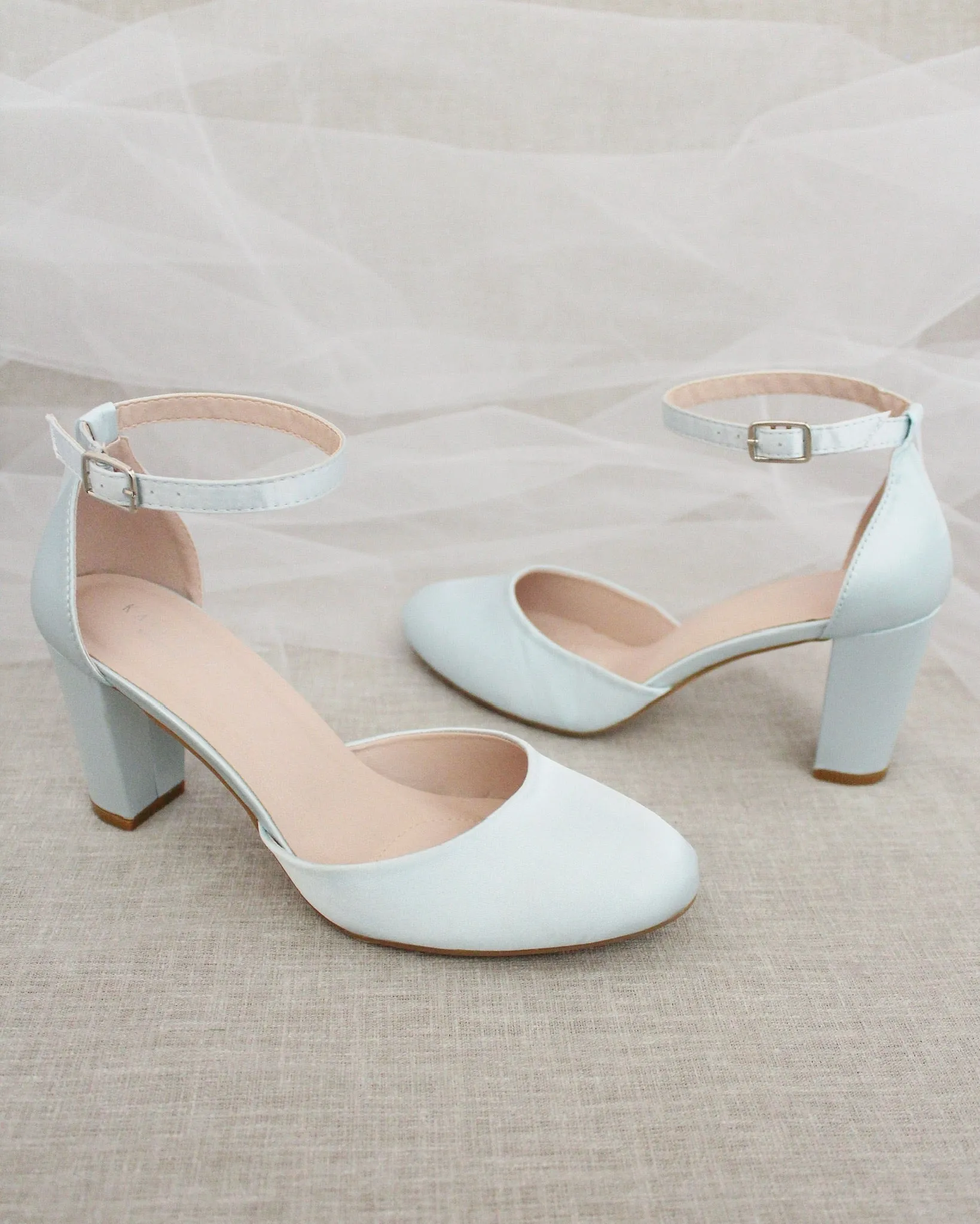 Satin Block Heel with Ankle Strap