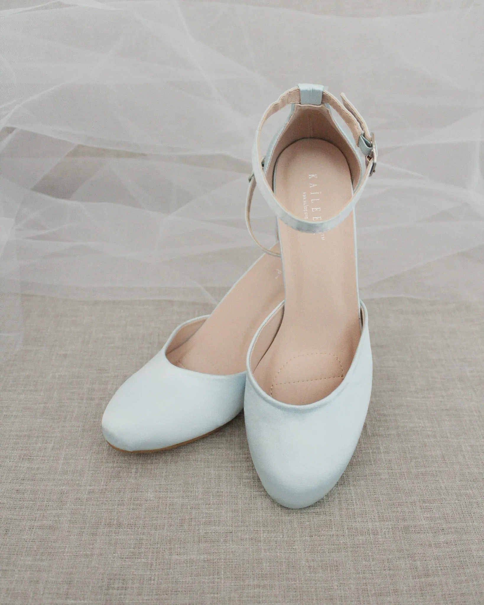 Satin Block Heel with Ankle Strap