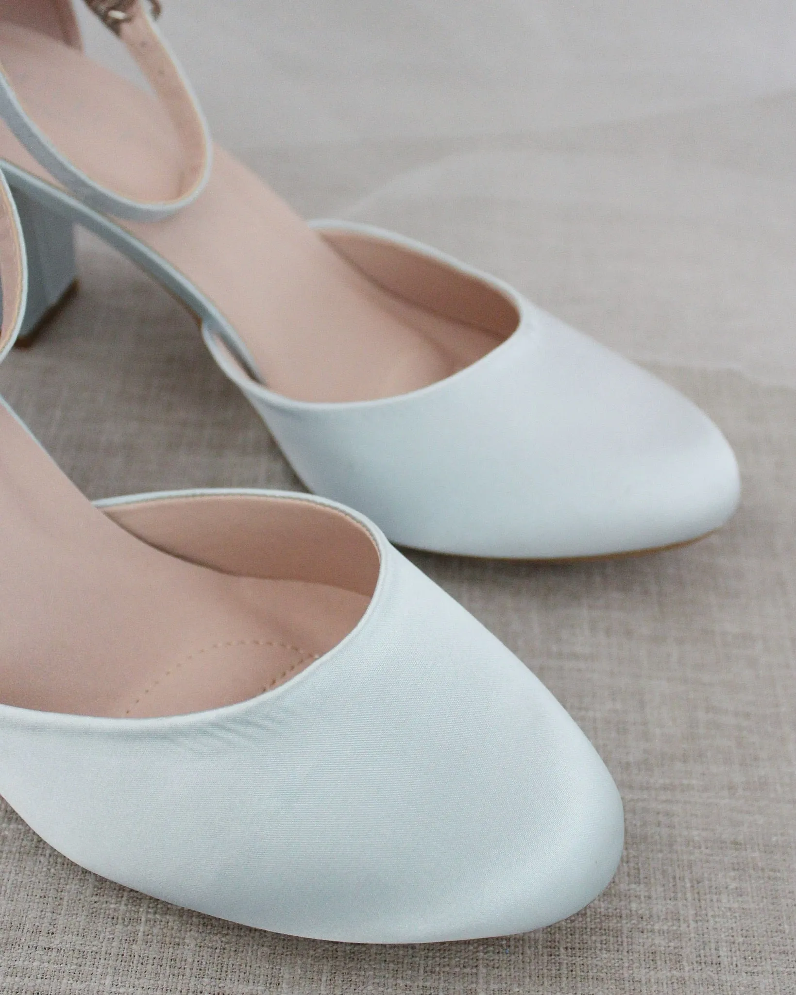 Satin Block Heel with Ankle Strap