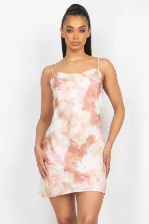 Satin Print Cowl Neck Dress