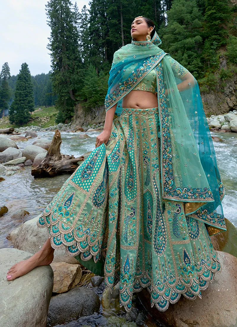 Sea Green Multi Embroidery Wedding Lehenga Choli