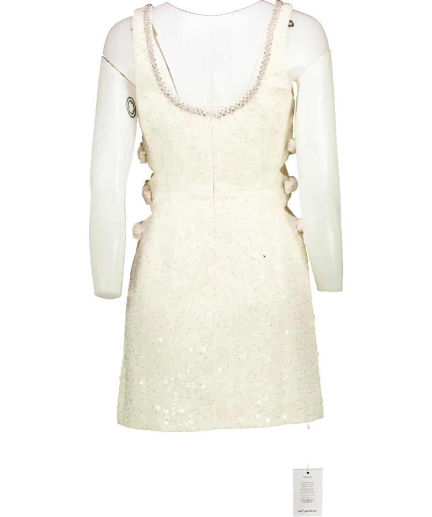 Self-Portrait Cream Boucle Embellished Neck Cut Out Mini Dress UK 4